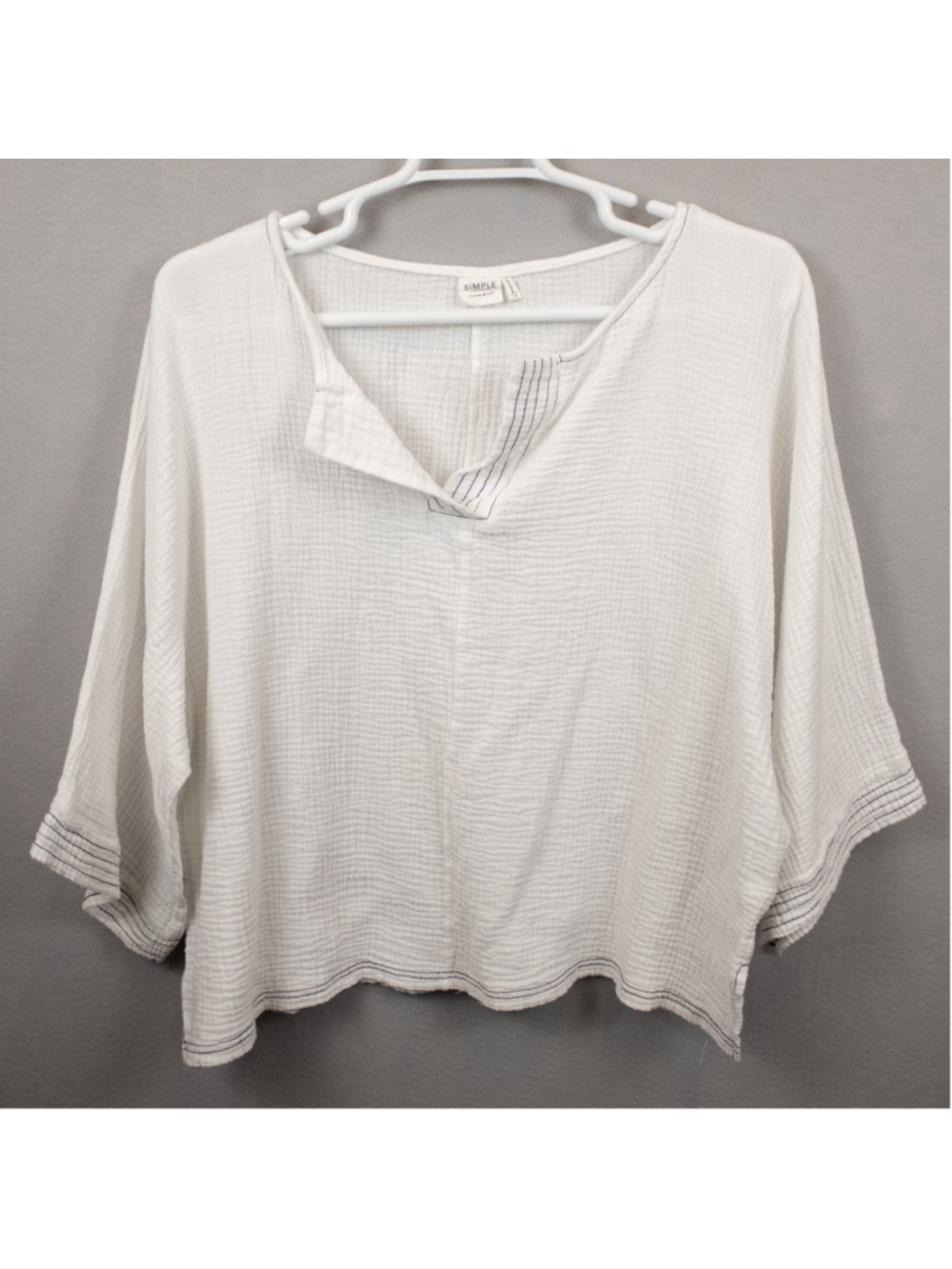 Simple Suzanne Betro white gauzy boxy split neck top-1X